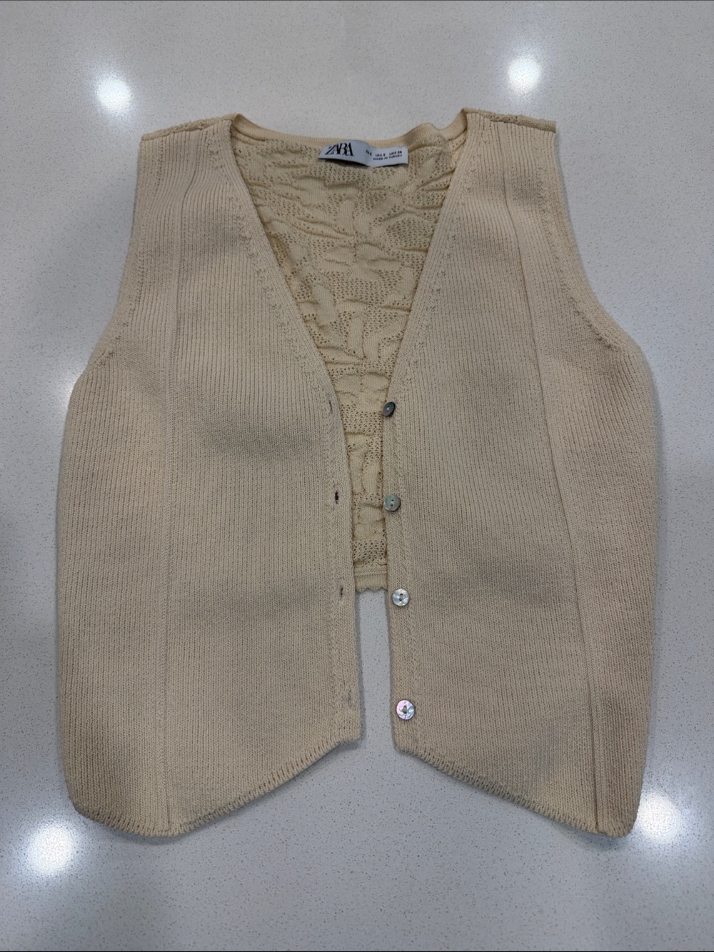 ZARA Cream Knit Button-Up Vest